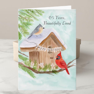 Carte Joyeux 65e anniversaire oiseaux à la maison pour o