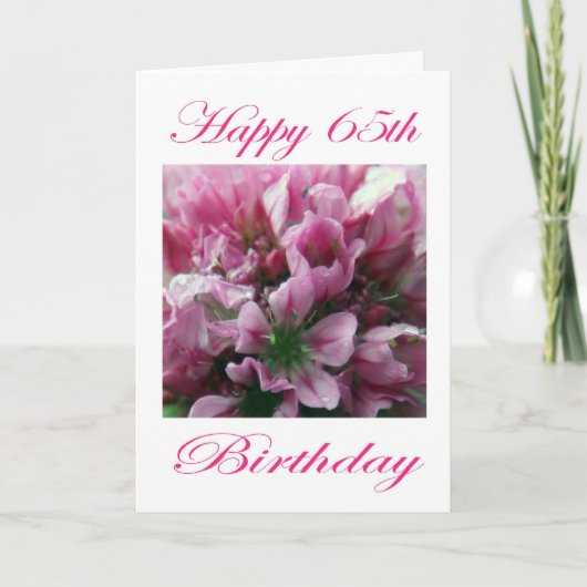 Carte Joyeux 65e anniversaire rose et vert Fleur (Devant)