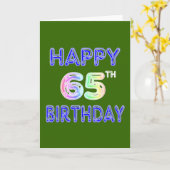 Carte Joyeux 65ème anniversaire en police de ballon (Fleur jaune)