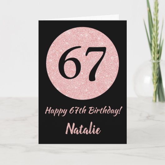 Carte Joyeux 67e anniversaire Noir et Rose Or rose (Devant)