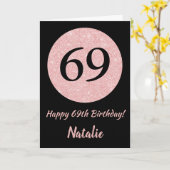 Carte Joyeux 69e anniversaire Noir et Rose Or rose (Fleur jaune)