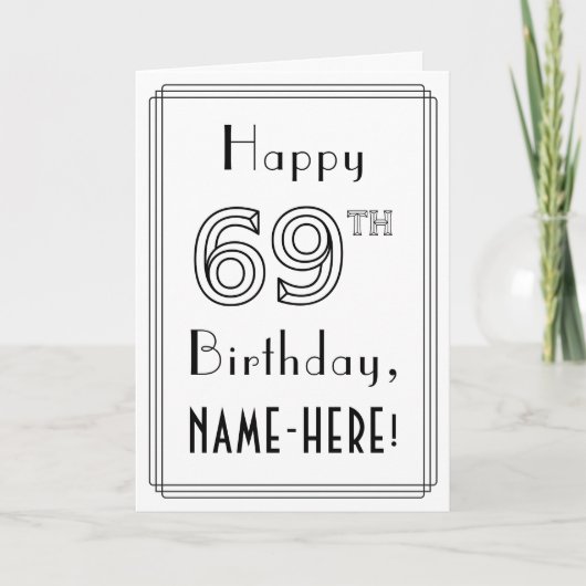 Carte Joyeux 69e anniversaire, style Art déco avec nom p (Devant)