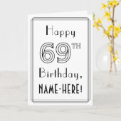 Carte Joyeux 69e anniversaire, style Art déco avec nom p (Fleur jaune)