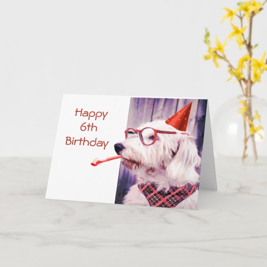 Carte Joyeux 6 Anniversaire Fun Dog Pet Blank Inside Car (Fleur jaune)