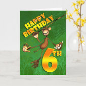 Carte Joyeux 6 Anniversaire singe Banana (Fleur jaune)