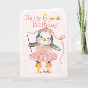 Carte Joyeux 6 mois Anniversaire Pingouin Ballerina rose