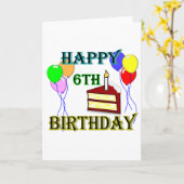 Carte Joyeux 6e anniversaire avec gâteau, ballons et bou (Fleur jaune)