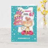 Carte Joyeux 6e anniversaire. Nom personnalisé Fun Kitty (Fleur jaune)