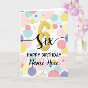 Carte Joyeux 6e anniversaire Pastel Rainbow Gold Girl