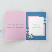 Carte Joyeux 70e anniversaire ajouter nom floral bleu (Intérieur)