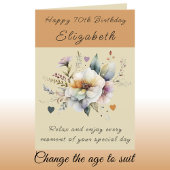 Carte Joyeux 70e anniversaire ajouter nom floral orange