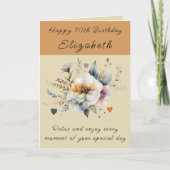 Carte Joyeux 70e anniversaire ajouter nom floral orange (Devant)