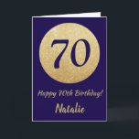 Carte Joyeux 70e anniversaire de la Navy Blue et Gold Gl<br><div class="desc">Happy 70th Birthday Navy Blue and Gold Glitter Card with personalized name For further customization,  please click the "Customize it" button and use our design tool to modify this template.</div>