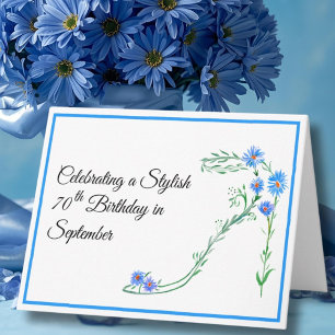 Carte Joyeux 70e anniversaire de septembre Fleurs Blue A