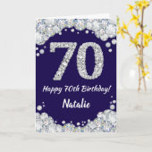 Carte Joyeux 70e anniversaire Marine Bleu et Parties sci (Fleur jaune)