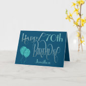 Carte Joyeux 70e anniversaire Nom bleu (Fleur jaune)