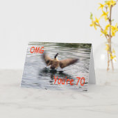 Carte Joyeux 70e anniversaire Oie battant (Fleur jaune)