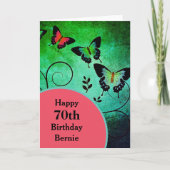 Carte Joyeux 70e anniversaire papillon vert personnalisa (Devant)