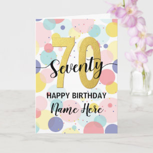 Carte Joyeux 70e anniversaire Pastel Rainbow Gold Woman
