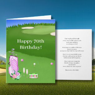 Carte Joyeux 70e Anniversaire Sac de Golf Rose Sur Parco