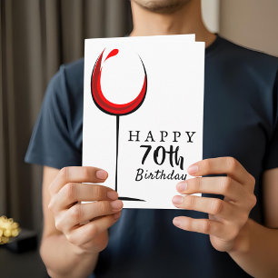 Carte Joyeux 70e Anniversaire Verre à Vin Rouge Annivers