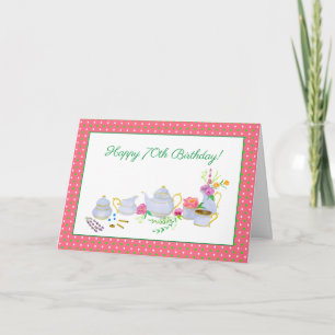 Carte Joyeux 70e anniversaire Watercolor Tea Set
