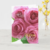 Carte Joyeux 70ème anniversaire, roses roses roses (Fleur jaune)