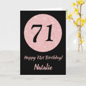 Carte Joyeux 71e anniversaire Noir et Rose Or rose (Fleur jaune)