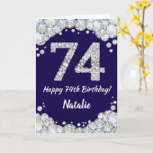 Carte Joyeux 74e anniversaire Marine Parties scintillant (Fleur jaune)