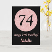 Carte Joyeux 74e anniversaire Noir et Rose Or rose (Fleur jaune)