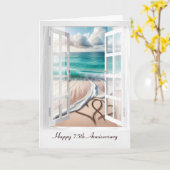Carte Joyeux 75e anniversaire Coeurs de plage (Fleur jaune)
