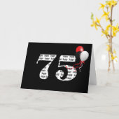 Carte Joyeux 75e anniversaire en noir avec ballons (Fleur jaune)