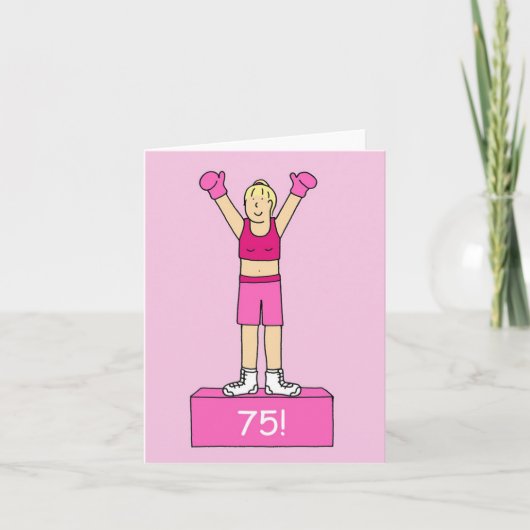 Carte Joyeux 75e anniversaire Lady Boxer en rose (Devant)