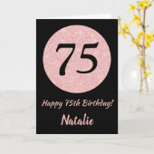 Carte Joyeux 75e anniversaire Noir et Rose Or rose (Fleur jaune)