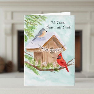 Carte Joyeux 75e anniversaire oiseaux à la maison pour o
