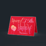 Carte Joyeux 75e anniversaire stylish Script Name Rouge<br><div class="desc">Un design élégant de typographie ornée pour souhaiter un joyeux 75ème anniversaire. L’élégante écriture ornée est dans les tons de citron et de lilas, et l’âge est dans une police de coordonnées en lilas mou, avec le nom de votre destinataire, sur un arrière - plan rouge. Vous pouvez changer le...</div>