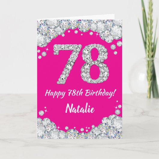 Carte Joyeux 78e anniversaire Hot rose et Parties scinti (Devant)