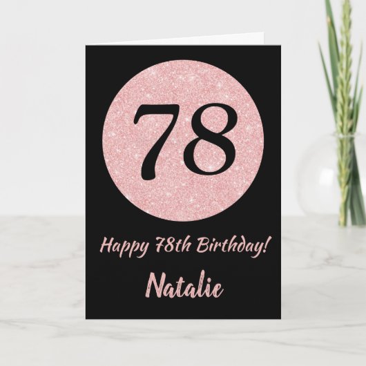 Carte Joyeux 78e anniversaire Noir et Rose Or rose (Devant)