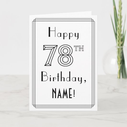 Carte Joyeux 78ème anniversaire, Art Déco Style avec Nom (Devant)