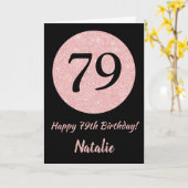 Carte Joyeux 79e anniversaire Noir et Rose Or rose (Fleur jaune)