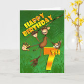 Carte Joyeux 7 Anniversaire Singe Banana (Fleur jaune)