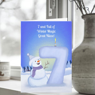 Carte Joyeux 7e Anniversaire Bonhomme de Neige à Grande