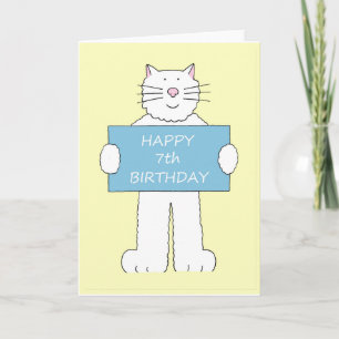 Carte Joyeux 7e anniversaire mignon chat caricature