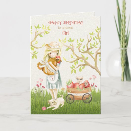 Carte Joyeux 7e anniversaire pour le coq, le chien et le (Devant)