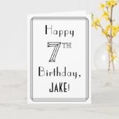 Carte Joyeux 7ème anniversaire, Art Déco Style avec/ Nom (Fleur jaune)