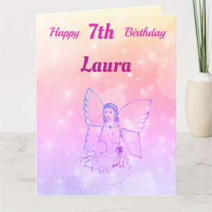 Carte Joyeux 7ème Anniversaire Fée Félicitations Filles