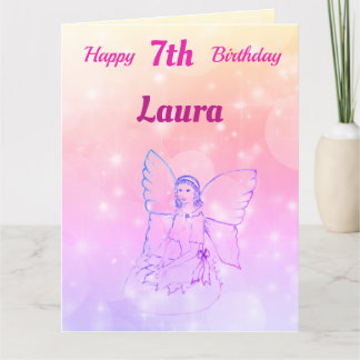 Carte Joyeux 7ème Anniversaire Fée Félicitations Filles