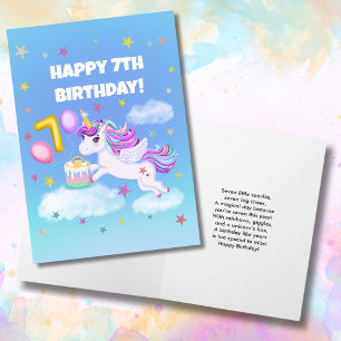 Carte Joyeux 7ème Anniversaire Licorne avec Gâteau d'Ann