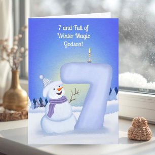Carte Joyeux 7ème Anniversaire Snowman au filleul
