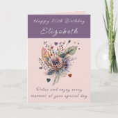 Carte Joyeux 80e anniversaire ajouter nom floral violet (Devant)